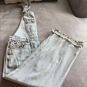 POL Women's Denim Overalls with Leopard Accents